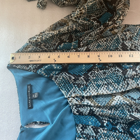 Sara Michelle Shirt Women 2X Blue‎ Gray Snake Print Flowy Sheer Lined Pullover - Picture 8 of 11